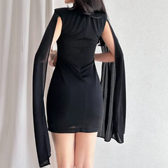 New 2026 Office Elegant Mini Dresses Fashion Women's O Neck Cape Sleeve Party Dress Spring Summer Velvet Solid Color Short Dress
