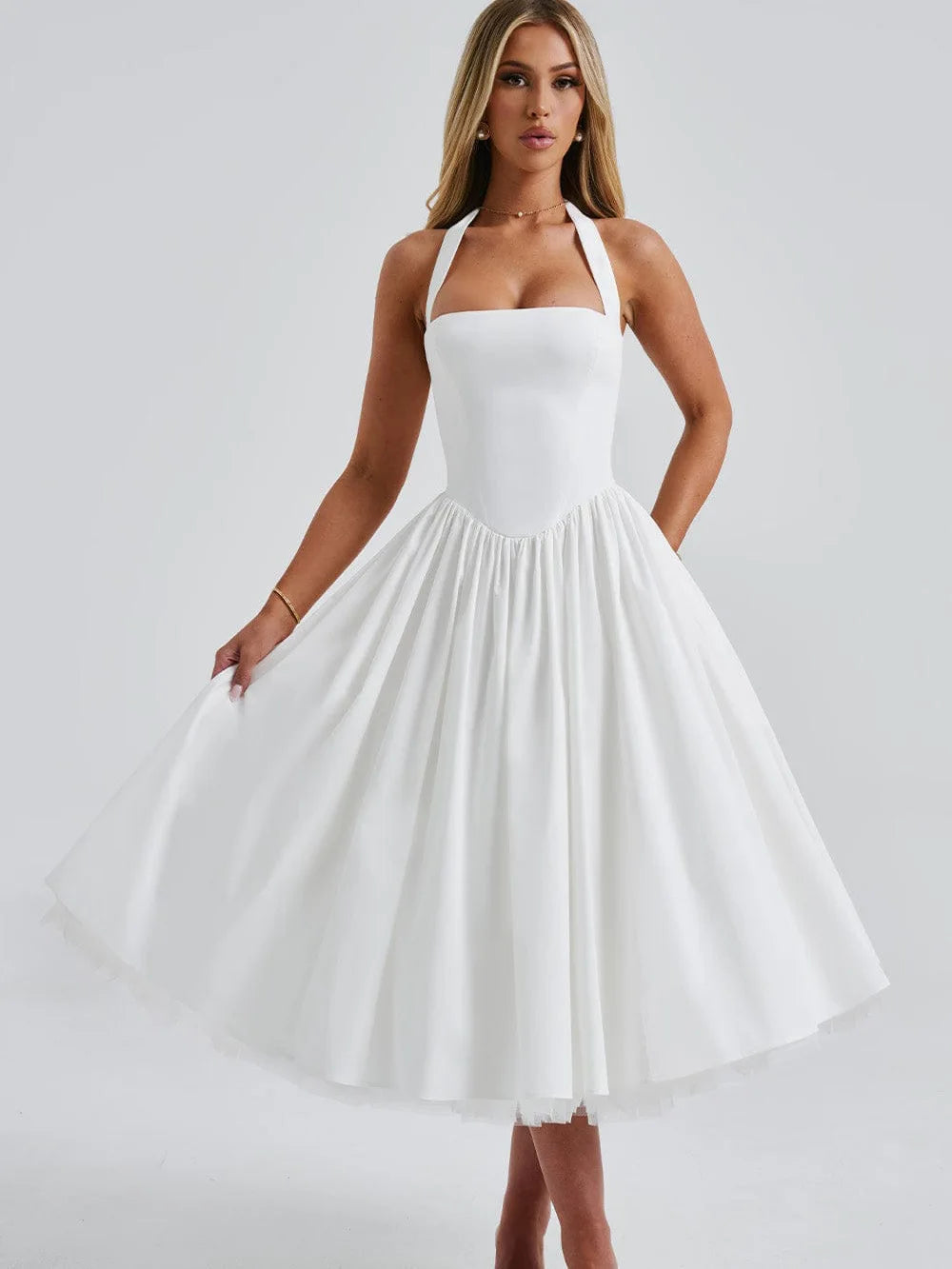 New Women's Midi Woven Casual Solid Puff Skirt Dresses Breathable A-Line Silhouette for Spring and Summer