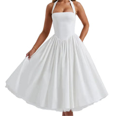 New Women's Midi Woven Casual Solid Puff Skirt Dresses Breathable A-Line Silhouette for Spring and Summer