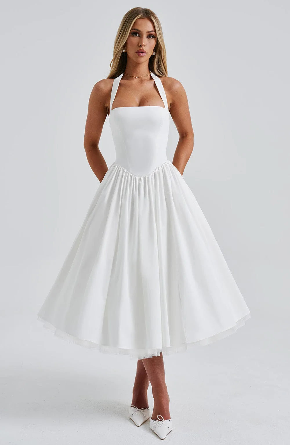 New Women's Midi Woven Casual Solid Puff Skirt Dresses Breathable A-Line Silhouette for Spring and Summer