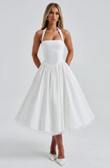 New Women's Midi Woven Casual Solid Puff Skirt Dresses Breathable A-Line Silhouette for Spring and Summer