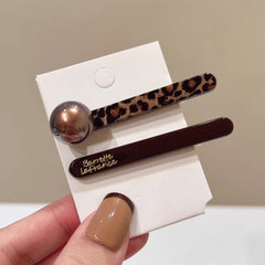 Premium leopard print coffee color hairpin mature temperament duck bill clip side bangs clip Korean retro pair clip hairpin