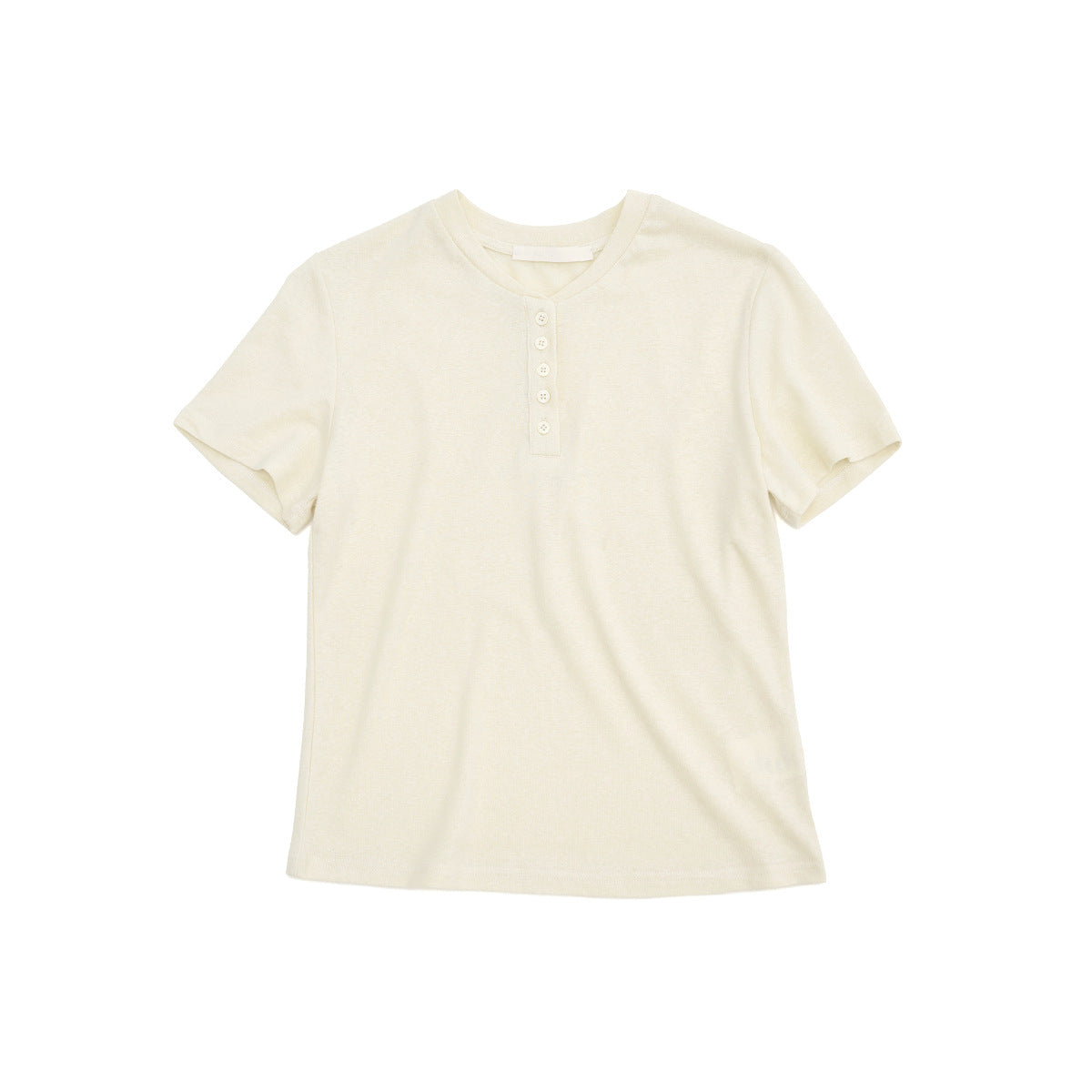 New Casual Tencel Linen Short Simple Versatile Henry Neck Short Sleeve T-Shirt