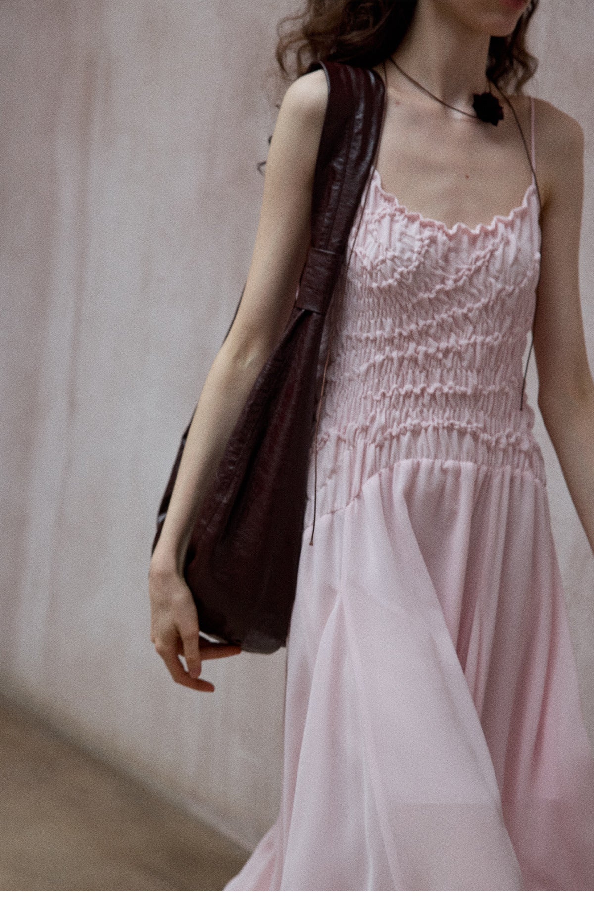 Vintage pleated chiffon asymmetric MIDI suspender skirt adjustable shoulder strap