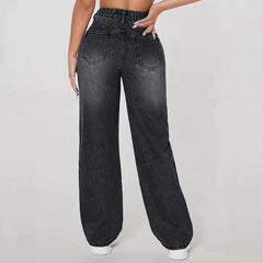 women washing water ripped denim trousers