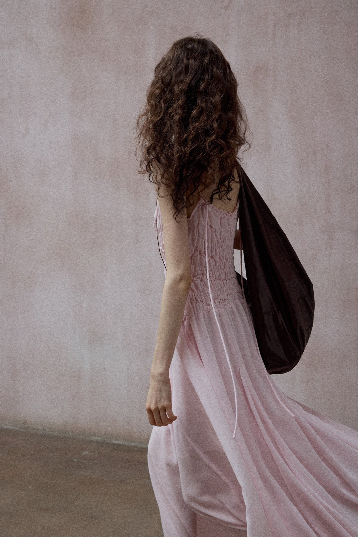 Vintage pleated chiffon asymmetric MIDI suspender skirt adjustable shoulder strap