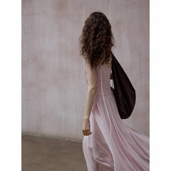 Vintage pleated chiffon asymmetric MIDI suspender skirt adjustable shoulder strap