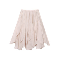 Tencel Acetate Blended Elastic Waist Irregular Lace Splicing Skirt