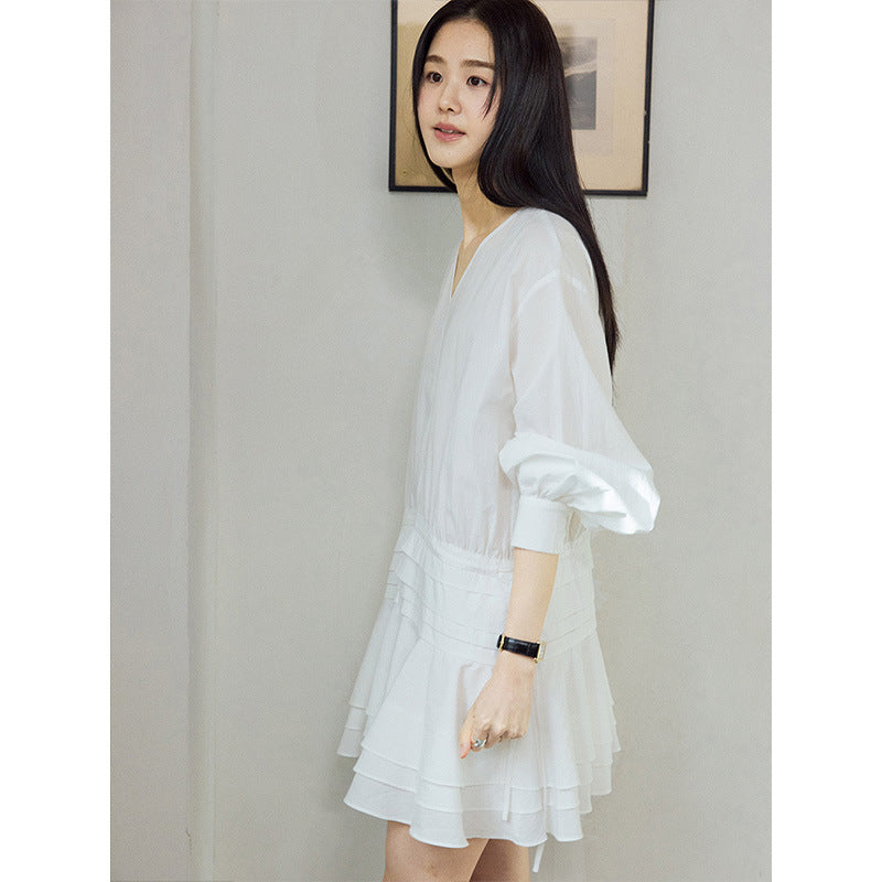 Tencel handmade pinch pleated cake waist dress spring new skirt