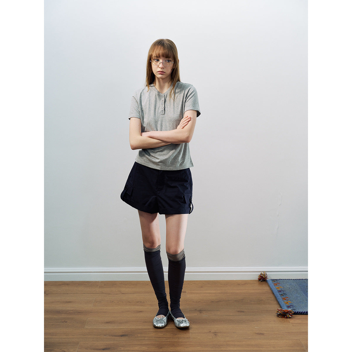 New Casual Tencel Linen Short Simple Versatile Henry Neck Short Sleeve T-Shirt