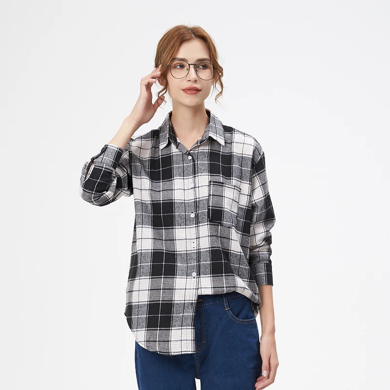 Women's Plaid Shirt Casual Female Long Sleeve Blouses and Tops Fresh College Style Lady Checked Shirts Clothes