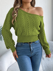 Elegant Slash Neck Off shoulder Long Sleeved Knitted Pullover Sweater for Women