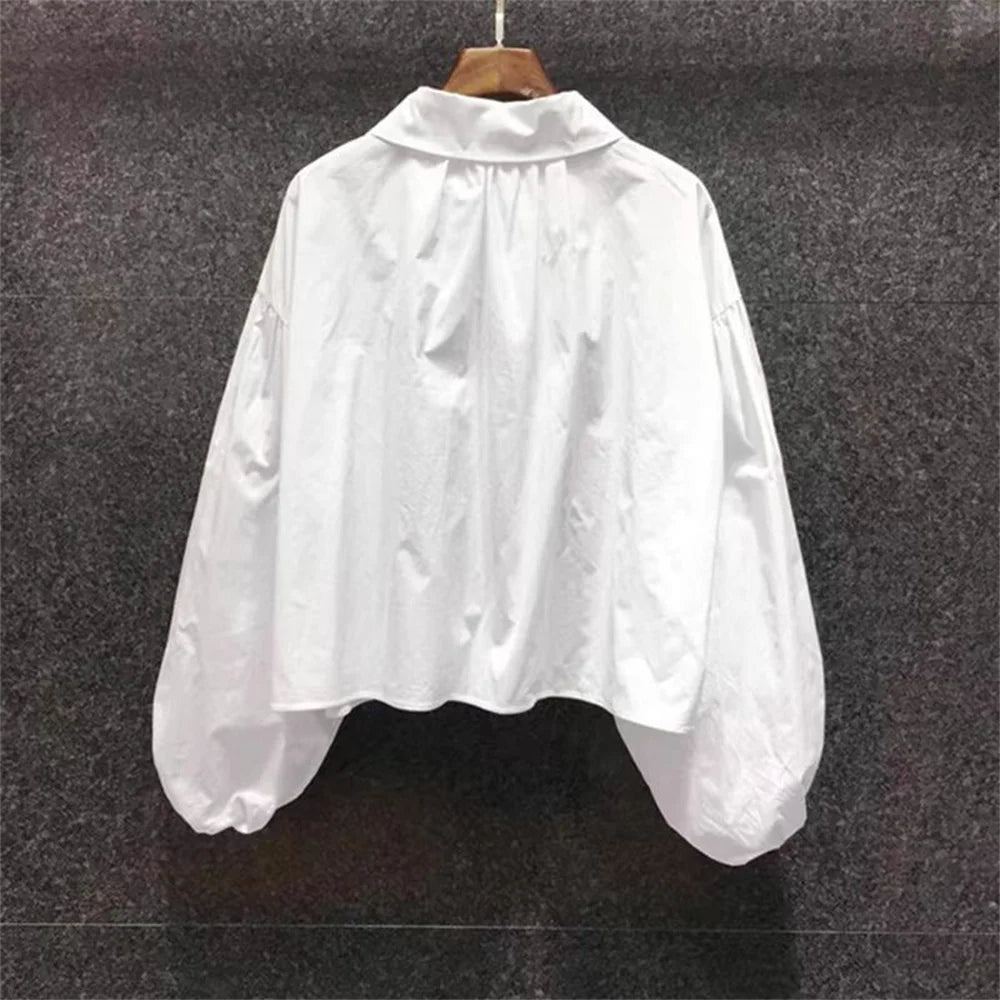 Spring New Fashion Puff Sleeve Shirt Peter Pan Collar Blouses Women Ladies Tops White Shirts Vintage Female Korean Blouse