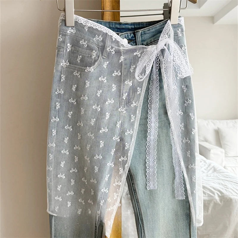 INS Blogger Lace Layered Gauze Skirt Y2k Streetwear Apron Wrap Skirt Lace Up Matching Pants Spicy Girl Stacked Y2k Wrap Skirt