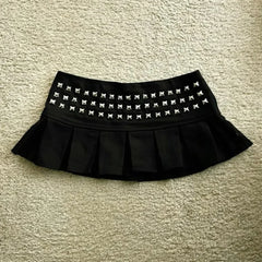 Y2k Clothes Gothic Punk Studded Mini Skirt Harajuku Sexy Ultra Short Rivet Pleated Skirt Hot Girl Kawaii Skirt Womens Clothing