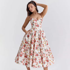 Women's Casual Spaghetti Strap A Line Flowy Midi Dresses Party Evening Gown Backless Elegant Wedding Guest Dress with Pockets