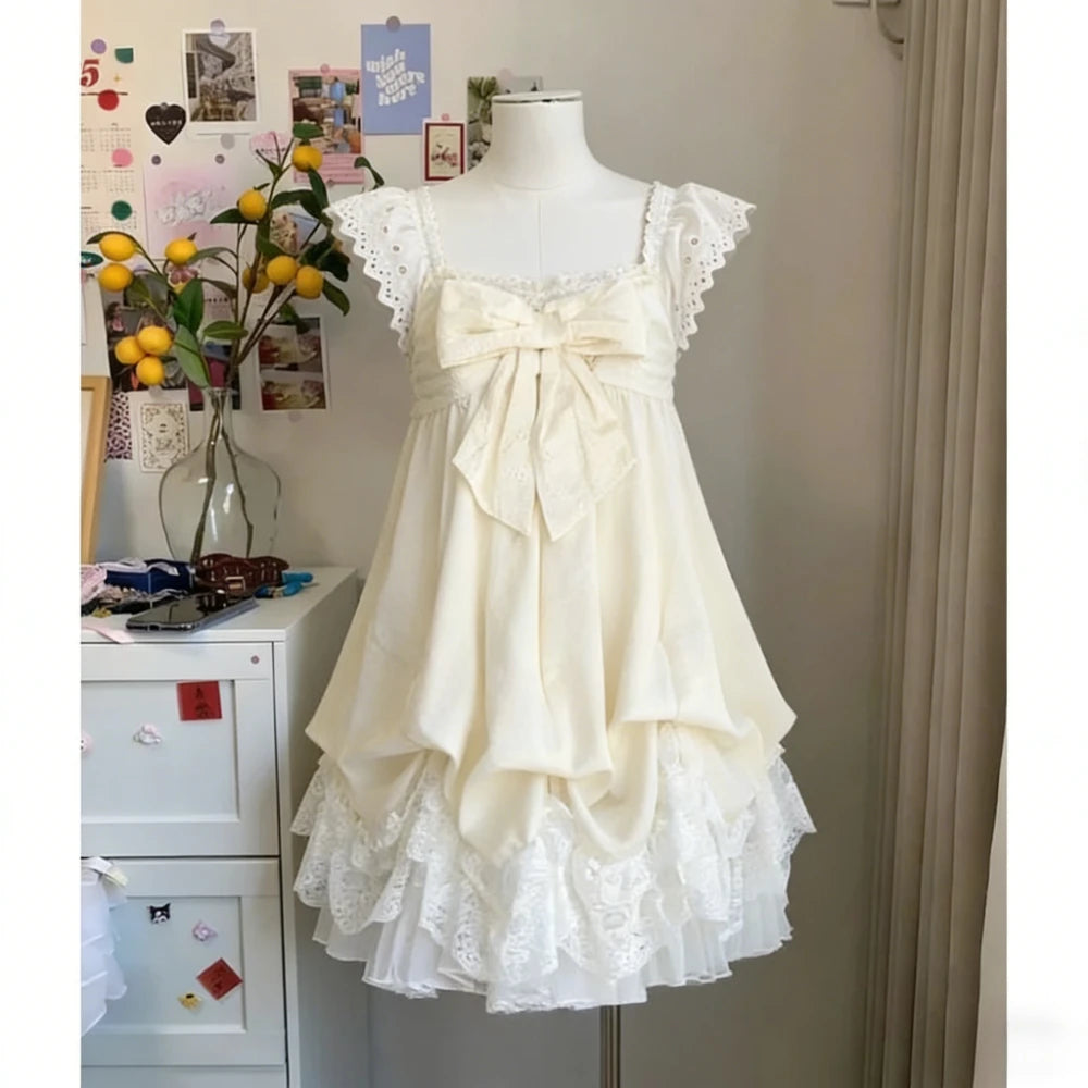 2000s Gothic Vintage Mini Dress Women Sleeveless Strap Party Dress Evening Lace Retro Cltohing Japanese Y2k Black Chic Lolita