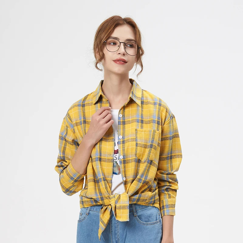 Women's Plaid Shirt Casual Female Long Sleeve Blouses and Tops Fresh College Style Lady Checked Shirts Clothes