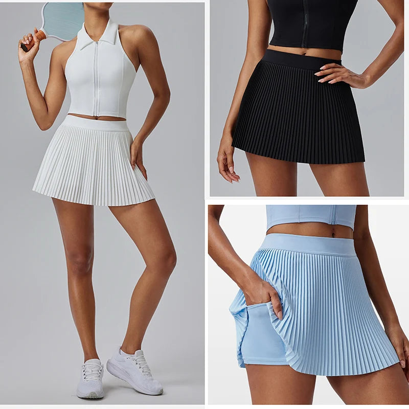 Organ Pleated Tennis Skirt for Women Fake Two-piece Anti-exposed Sports Fitness Badminton Skirt Golf Skirt Summer Suit