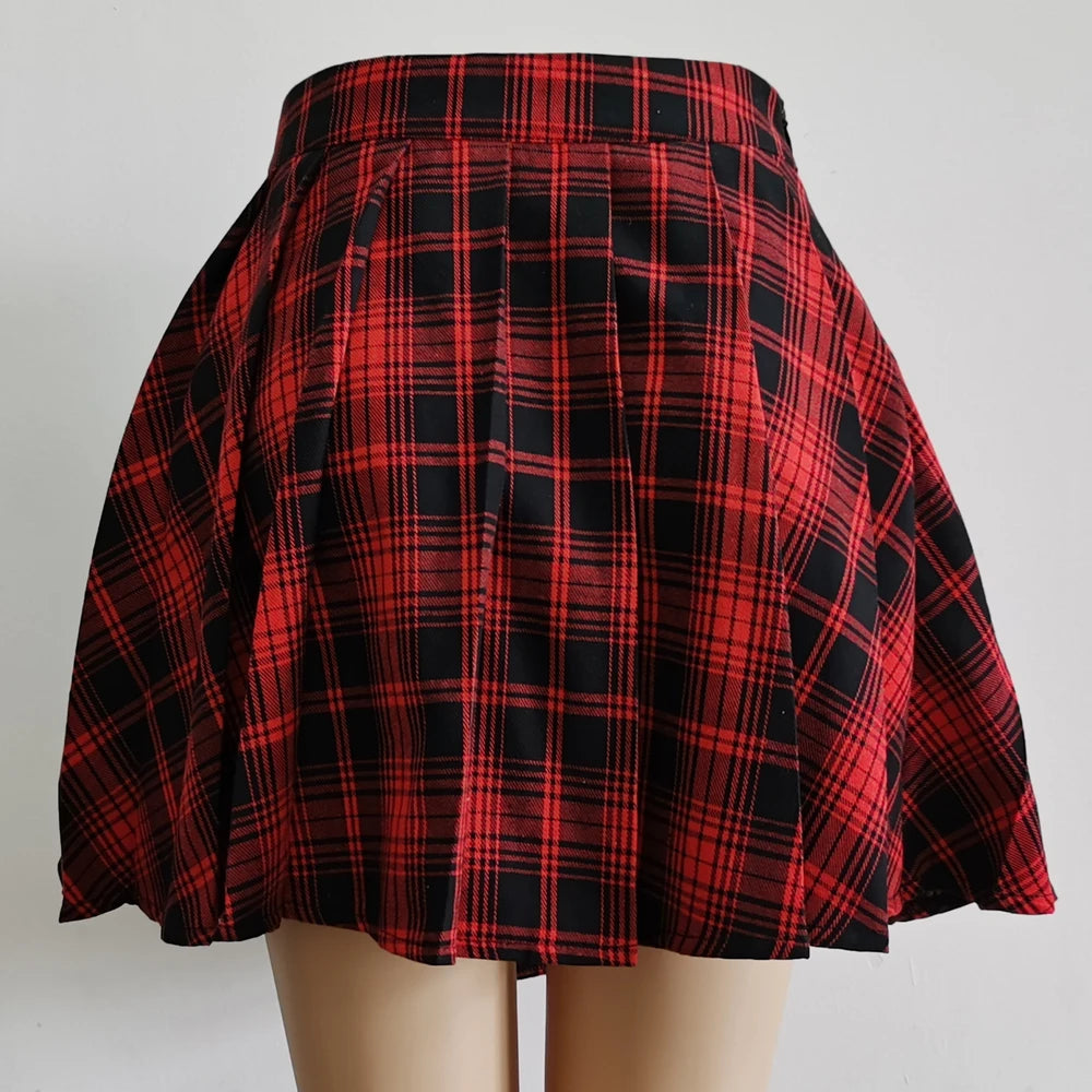 Gothic Sweet Women Pleated Skirt Fashion Plaid Mini High Waist Chic Skirt