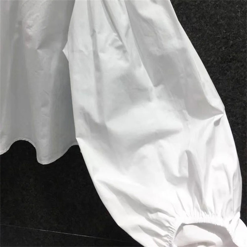 Spring New Fashion Puff Sleeve Shirt Peter Pan Collar Blouses Women Ladies Tops White Shirts Vintage Female Korean Blouse