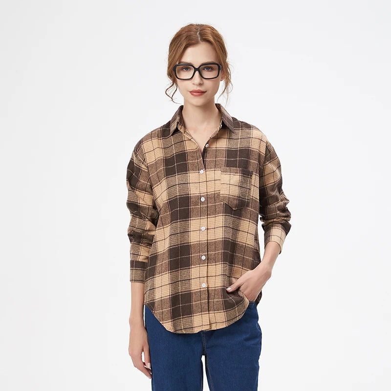 Women's Plaid Shirt Casual Female Long Sleeve Blouses and Tops Fresh College Style Lady Checked Shirts Clothes