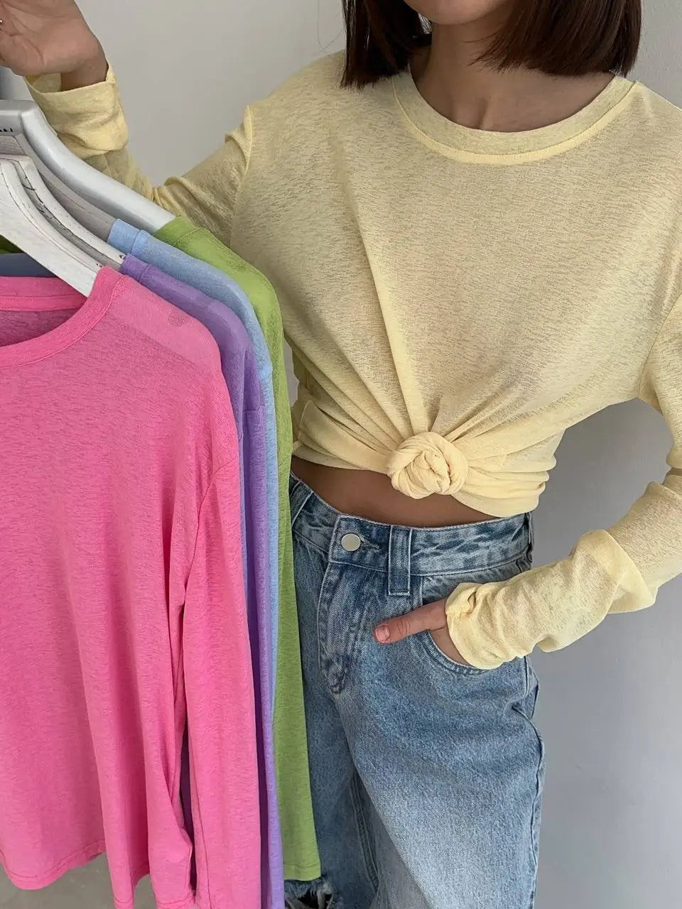 Basic soft  T Shirts Women Summer autumn Long Sleeves Loose Bottom Tees Ladies Casual Knitted Soft Woman Tops