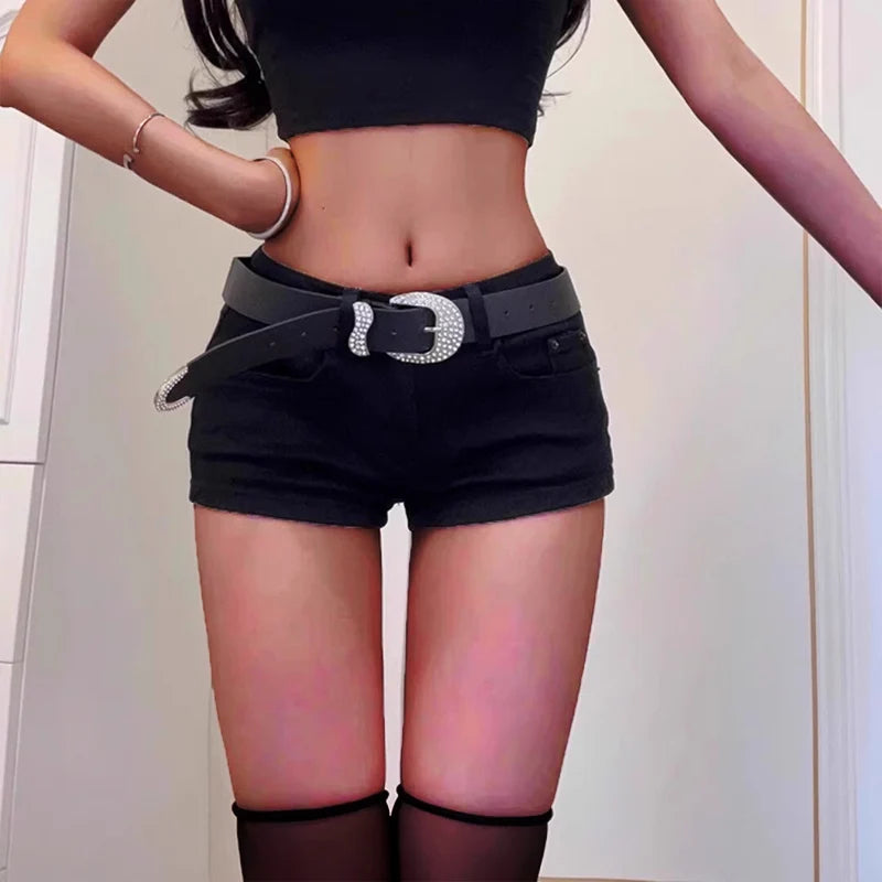 Woman High Waist Aesthetic Straight Leg Jeans Female Fashion Streetwear Mini Pants Girls Y2k 2000s Black Baggy Denim Shorts