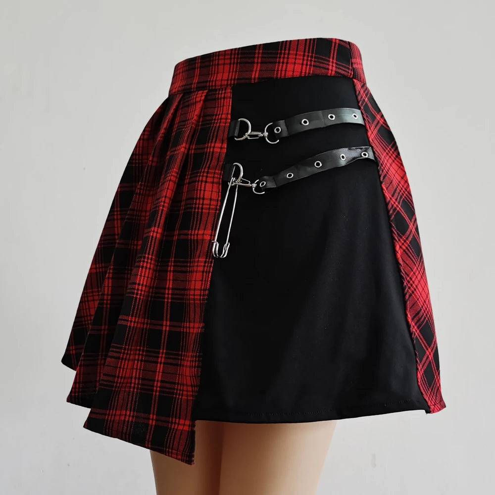 Gothic Sweet Women Pleated Skirt Fashion Plaid Mini High Waist Chic Skirt