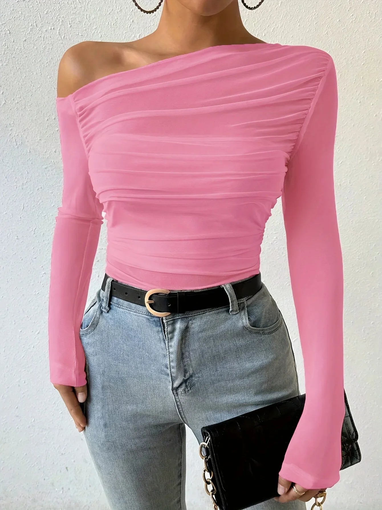 Fall Fashion Off The Shoulder Long Sleeve Shirts Crop Tops Slim Fit Blouses Y2K Clothing Streetwear