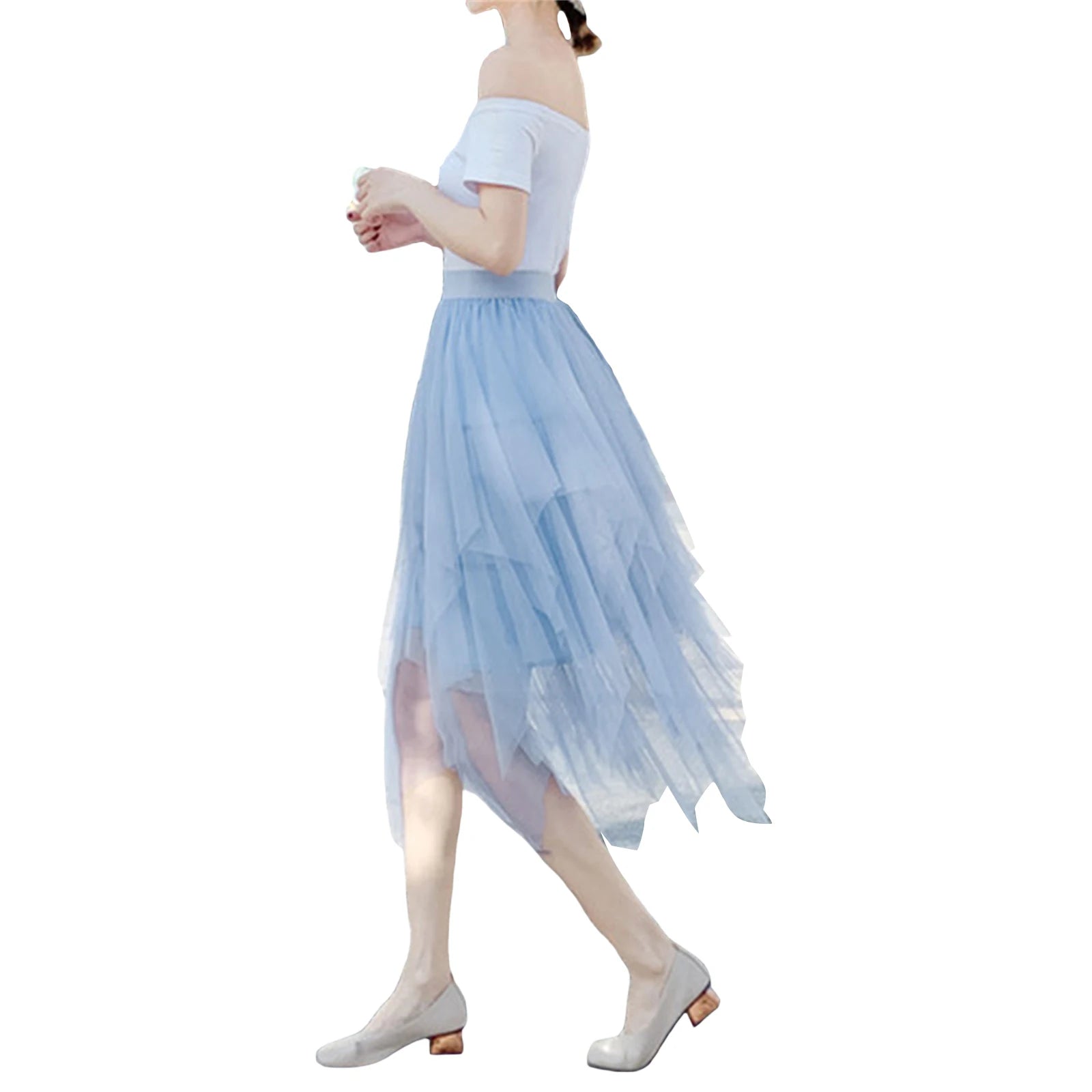 New Fairycore Lady ´s Fashionable Sexy Solid Color Mesh Skirt, Irregular Elastic Tulle Bubble Skirt, Daily Life and Vacation