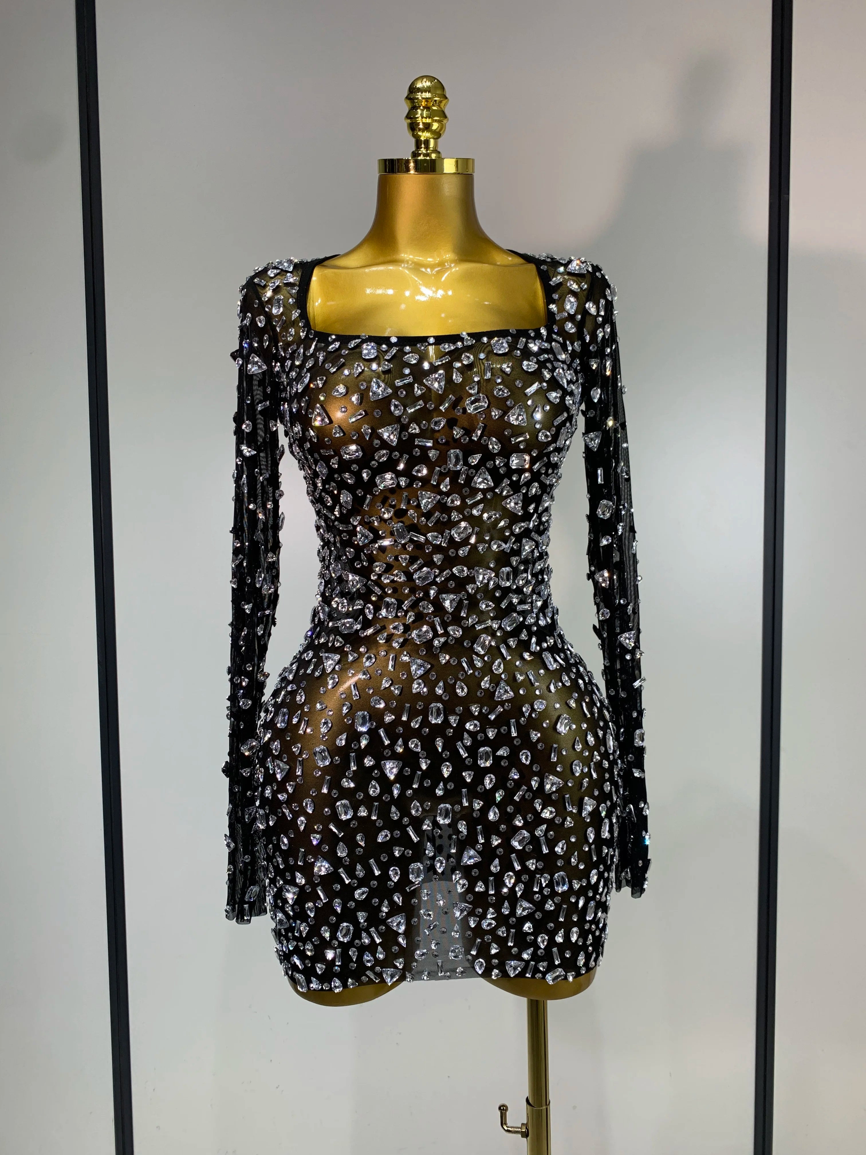 Sparkling Diamond Elegant Party Short Dress Celebrity Evening Party Prom Dress Nightclub Stage Outfit Luxury Birthday Dress