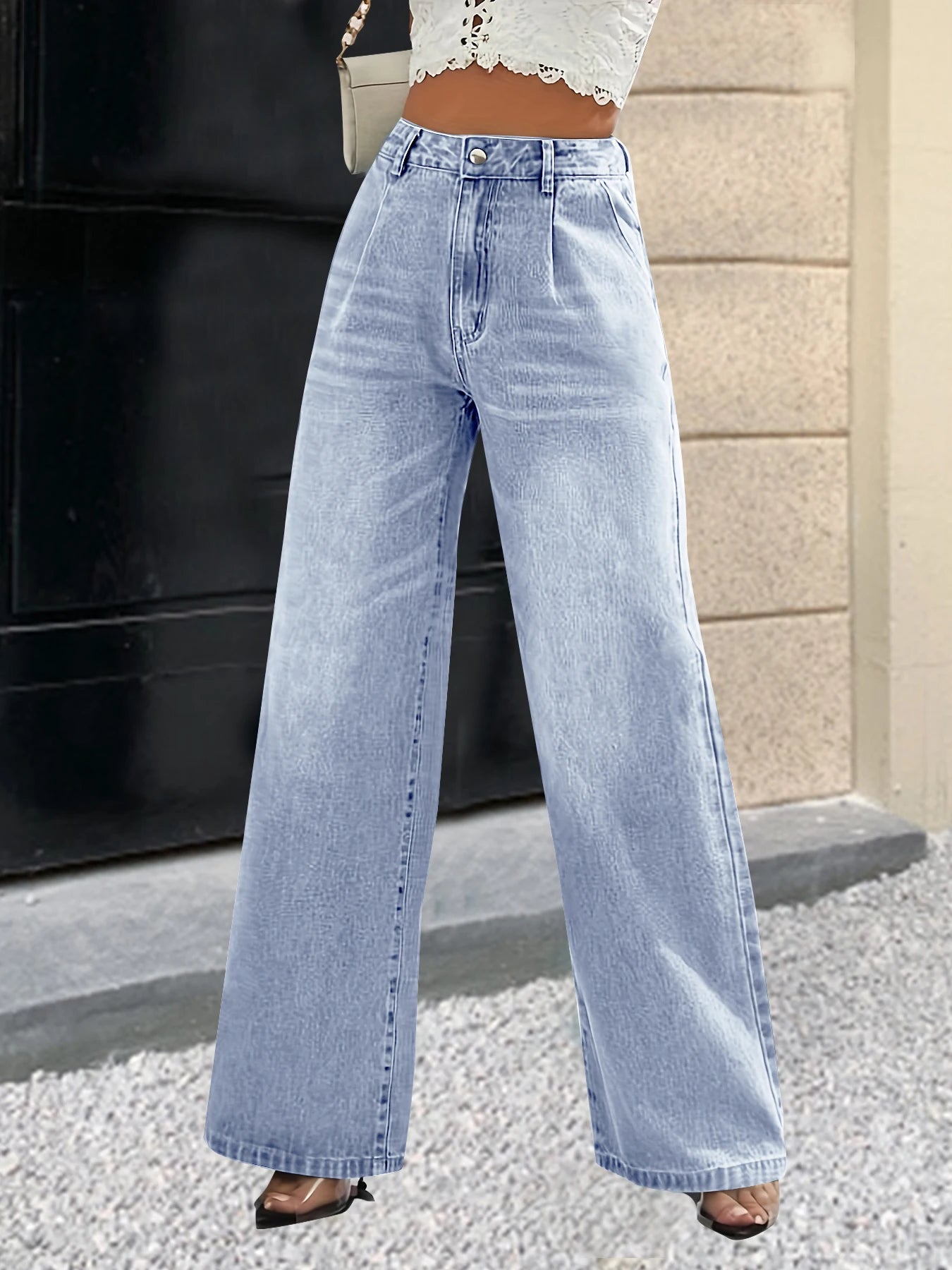 solid color jeans women's straight wide leg pants casual all-match