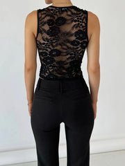 Women s Summer Tank Tops Sleeveless Scoop Neck See-Through Lace Crop Tops Casual Shirts