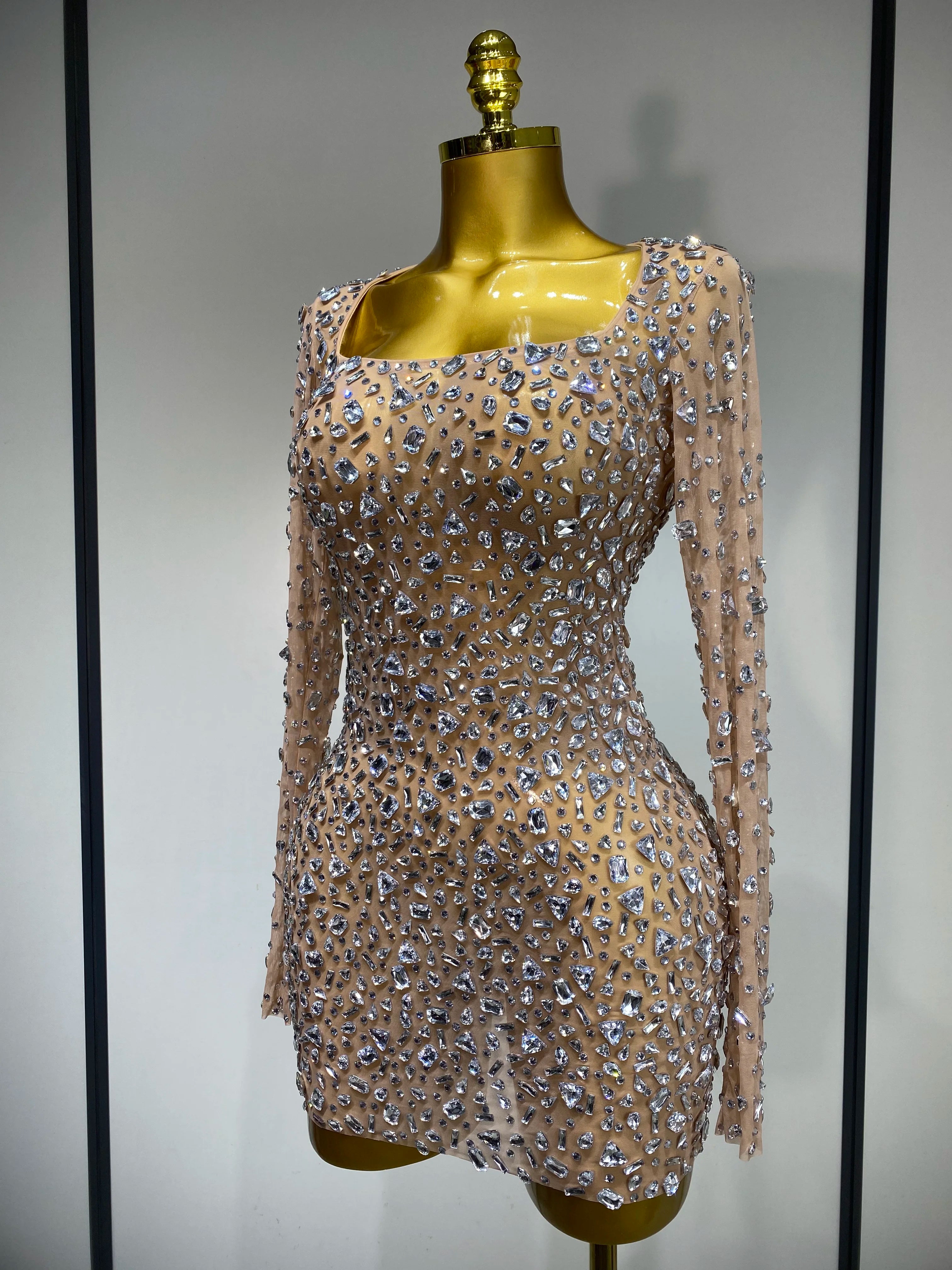 Sparkling Diamond Elegant Party Short Dress Celebrity Evening Party Prom Dress Nightclub Stage Outfit Luxury Birthday Dress