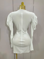 Luxury Sparkly Crystals Sexy Mesh White Velvet Short Dress 2025 Women Elegant Evening Prom Birthday Party Dresses Stage Costume