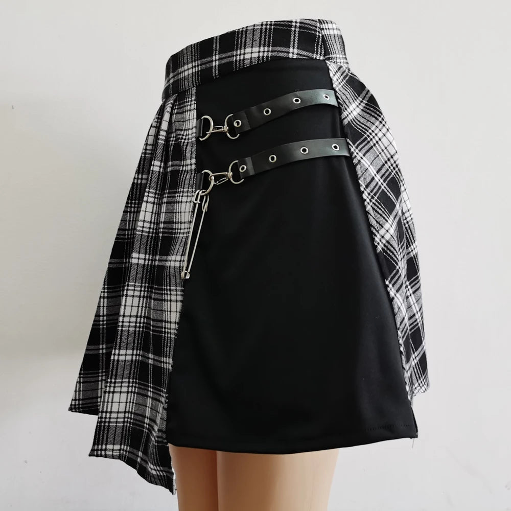 Gothic Sweet Women Pleated Skirt Fashion Plaid Mini High Waist Chic Skirt