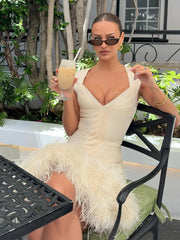 Sexy Solid Color Deep V-neck Hip Hugging Dress Summer Women Sleeveless Waist Cinched Mini Dresses Lady Daily Party  Short Gown