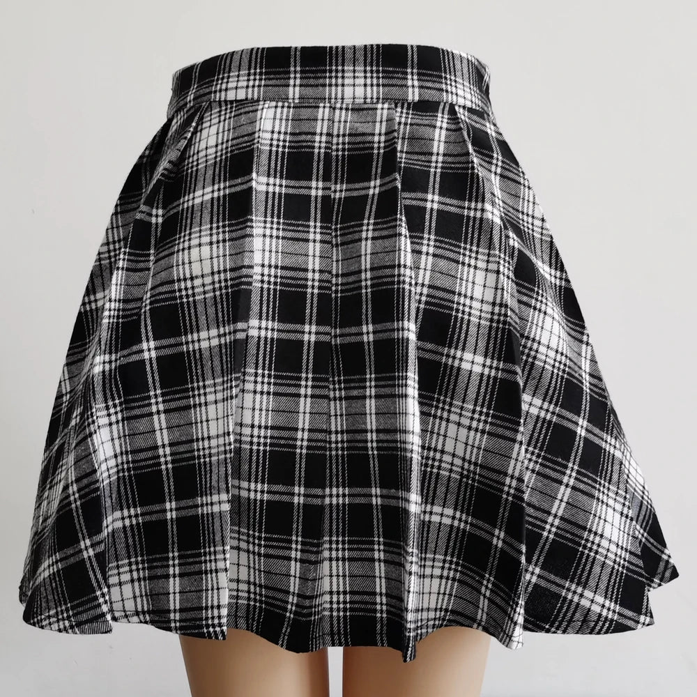Gothic Sweet Women Pleated Skirt Fashion Plaid Mini High Waist Chic Skirt