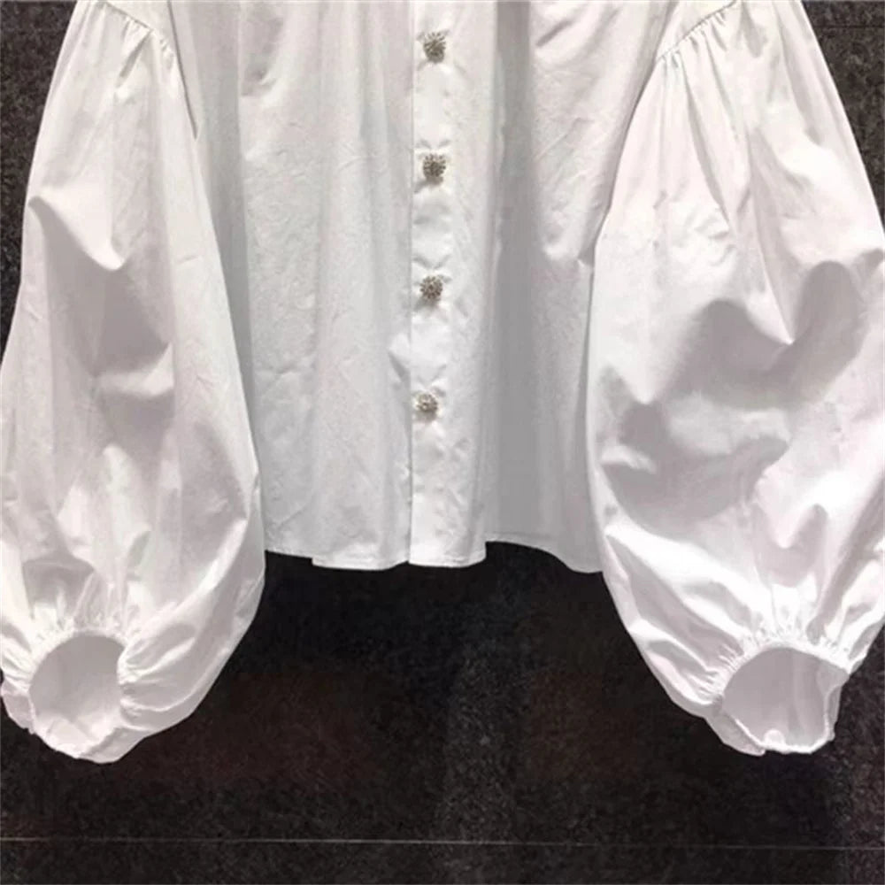 Spring New Fashion Puff Sleeve Shirt Peter Pan Collar Blouses Women Ladies Tops White Shirts Vintage Female Korean Blouse
