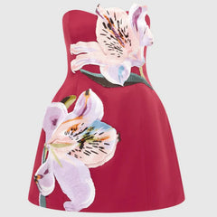 Flower Print Strapless Slim Fit Party Dress Sexy Strapless Design Women's A-line Dresses Summer Backless Bridesmaid Short Dress