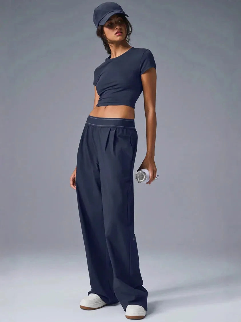 Women Casual Yoga Pants Quick Dry Straight Leg Lightweight Summer Trousers with Reflective Logo Soft Comfortable Activewear