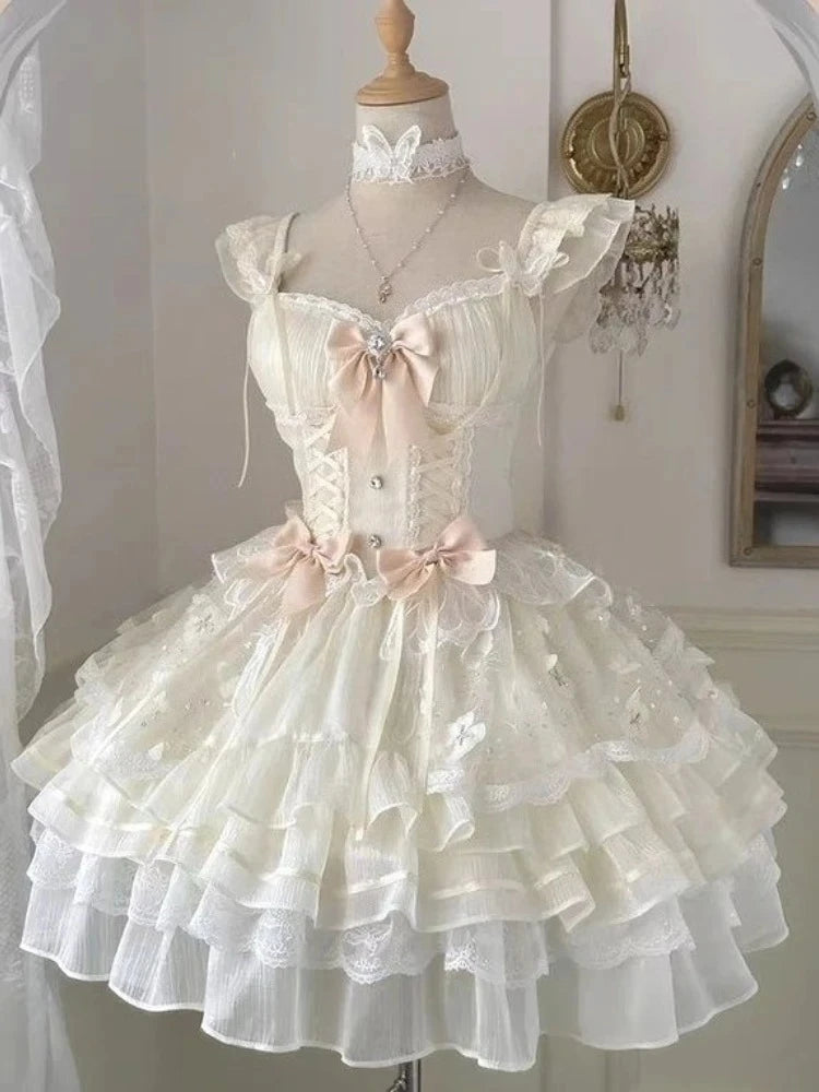 2000s Gothic Vintage Mini Dress Women Sleeveless Strap Party Dress Evening Lace Retro Cltohing Japanese Y2k Black Chic Lolita