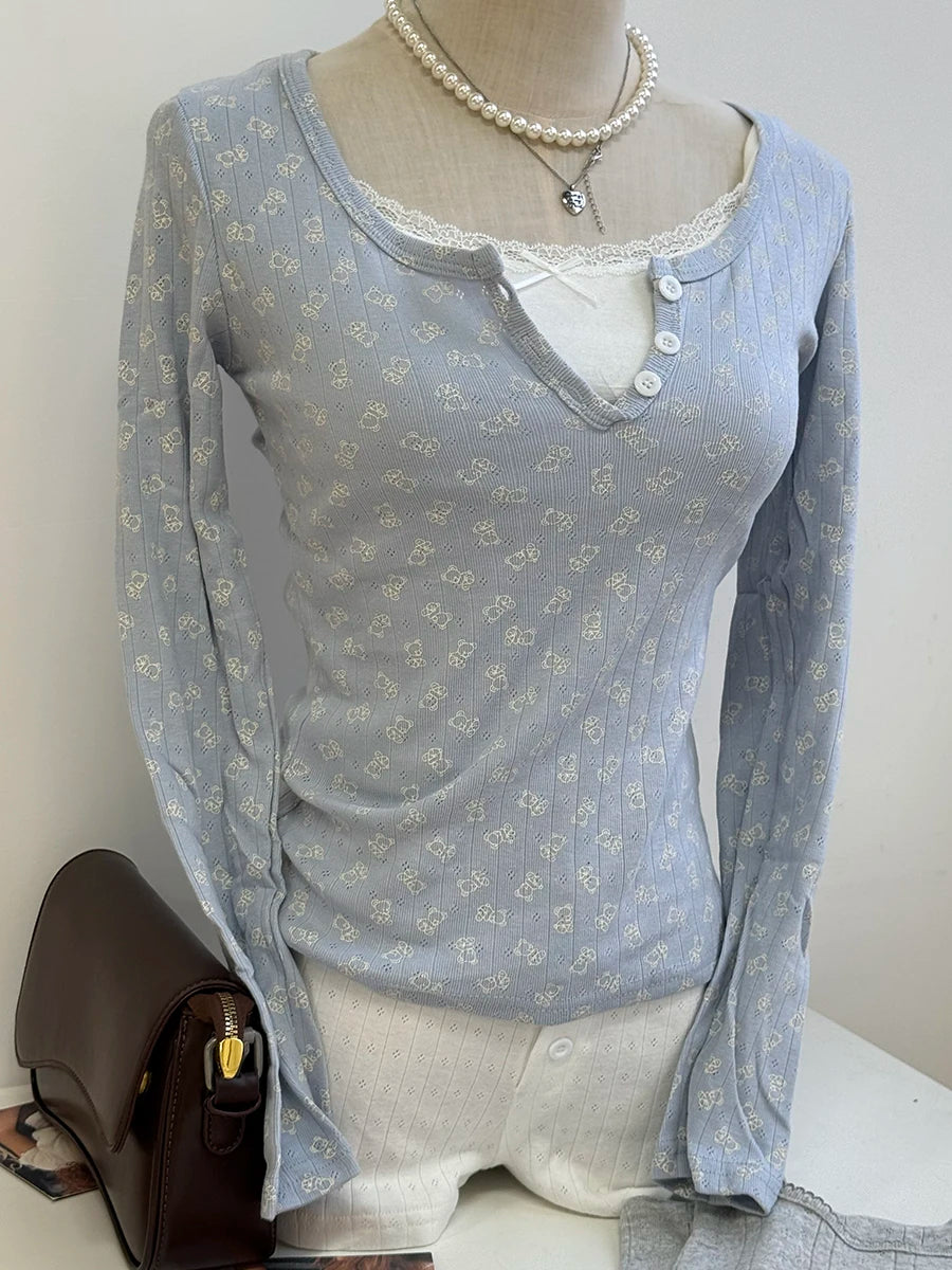 Sweet Button Long Sleeve Tees Women Spring New Cotton Rose Pink Striped Slim Zelly Tops Simple Chic Preppy Style T-shirts