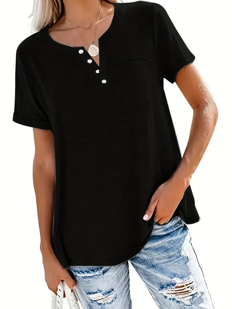 Plus Size 1XL-8XL Women's Loose Tops Ladies Casual V-neck Short Sleeve Pocket T-shirt Spring and Summer New Style