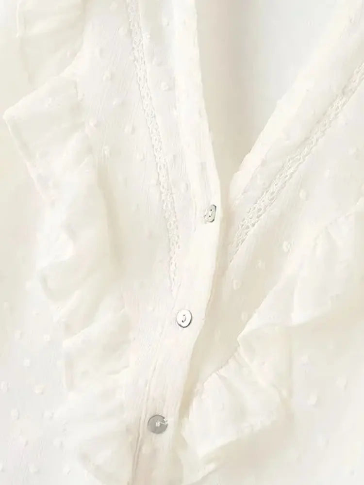 2026 Spring Summer Women French Fashion Chiffon Shirts Ruffle Design Single-breasted Vintage Blouses