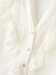 2026 Spring Summer Women French Fashion Chiffon Shirts Ruffle Design Single-breasted Vintage Blouses