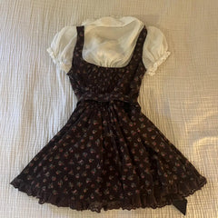 Spring Sweet Vintage Elegant Woman Dress Y2k Puff Sleeve High Waist Fake 2 Piece Mini Dress Female Doll Collar Chic Outfits