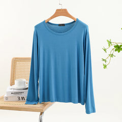Casual Modal Long Sleeve T-Shirt Women's Spring Thin Round Neck Base Shirt Loose Fit Plus Size Slim Pure Color Top