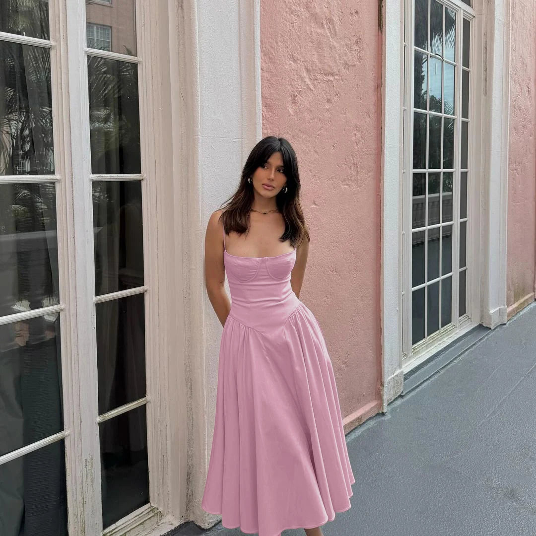 Suninheart Spaghetti Strap Summer Party Dresses New Arrivals Fit and Flare Elegant Midi Dress Red Night Date Dress